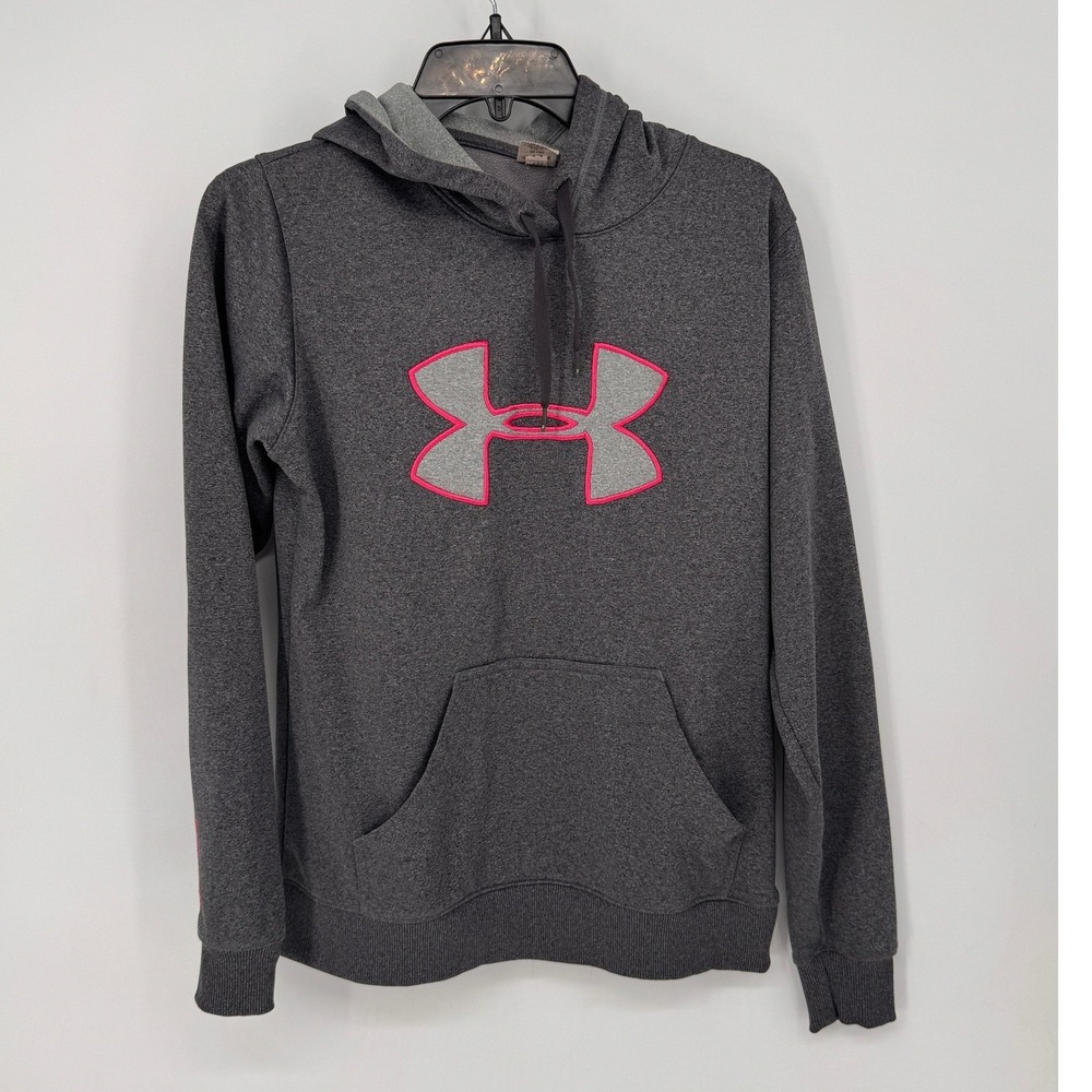 Under Armour Hoodie Womens Small Gray Good Pullover Logo Kangaroo Pocket 3712